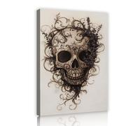 SHENGPOSTER Thème Halloween, Toile encadrée, Art mural, Crâne, Floral gothique, Impressions sur toile, Décor pour salon contemporain, chambre à coucher, Affiches, Art mural, 30x42cm, Cadre intérieur