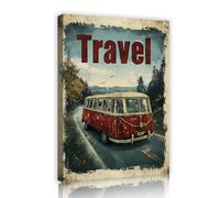 SHENGPOSTER Voyages rétro Aventures sur toile Motifs murals de bus rouges Voyage avec des images étirées de Mountain Road pour le salon Décoration intérieure du dortoir 30x42cm