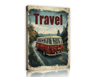 SHENGPOSTER Voyages rétro Aventures sur toile Motifs murals de bus rouges Voyage avec des images étirées de Mountain Road pour le salon Décoration intérieure du dortoir 40x56cm