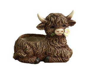 ShengQuanHao Cache-Pot Vache Pot de Fleurs Pot de Plante Tête Mini Jardinière en Résine Compacte avec Trou de Drainage pour Petites Plantes Aspect Artisanal