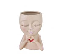 ShengQuanHao Pot Fleur Artistique en Résine Visage Humain Sculpté Yeux Clos Lèvres Roses Base Stable pour Plantes D Intérieur sur Bureau Table