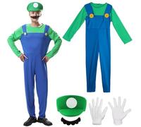 Shengruili Ensemble de costumes Luigi,Mario Kostüm,Super Brothers pour Adultes Costume de Cosplay,super Brothers pour Adultes Enfants,Costume Super Plumber Bros