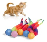 SHENGSEN Lot de 5 jouets pour chat à queue rebondissante, petit ver magique arc-en-ciel avec balle jouet pour chats, boules rebondissantes colorées