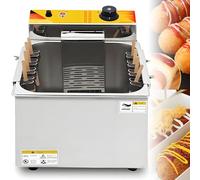 SHENGSHIYU Machine Hot Dog 2.5KW,12L Friteuse électrique Verticale Professionnelle avec 2 Rangs de 8 Crochets,Panneau de Contrôle avec Bouton de Température,pour Hot-Dogs Au Fromage
