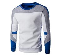 SHENGSHIYU Sweat-Shirt Hommes Beau Col Rond De Base Couleur Matching Pull Hommes Manches Longues Casual Slim Fit Base Shirt Hommes Vêtements Et Déchirures Quotidiens T-Shirt Hommes A-Blue XL
