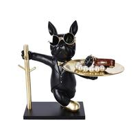 SHENGTIAN Statue Bouledogue Français en Résine avec Plateau Métallique, Décoration Intérieure et Rangement pour Clefs, Bijoux, Bouledogue Statue Plateau Noir Or