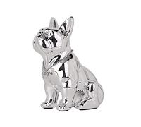 SHENGTIAN Statue Bouledogue Français - Sculpture Moderne en Résine avec Collier Argenté - Statuette de Chien pour Salon, Bureau, Couloir et Chambre (22cm, Argent)