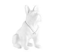 SHENGTIAN Statue Bouledogue Français - Sculpture Moderne en Résine avec Collier Argenté - Statuette de Chien pour Salon, Bureau, Couloir et Chambre (Blanc, 31cm)