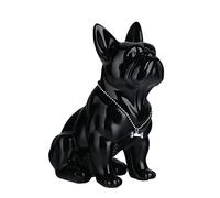 SHENGTIAN Statue Bouledogue Français - Sculpture Moderne en Résine avec Collier Argenté - Statuette de Chien pour Salon, Bureau, Couloir et Chambre (Noir, 23cm)