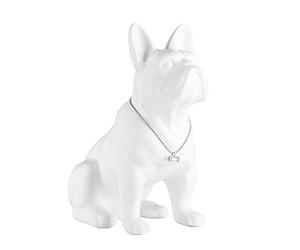 SHENGTIAN Statue Bouledogue Français - Sculpture Moderne en Résine avec Collier Argenté - Statuette de Chien pour Salon, Bureau, Couloir et Chambre (Blanc, 31cm)