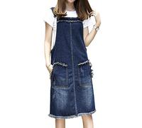 Shengwan Salopette Jeans Robe Femmes Ample Robes en Denim Jupe Salopette en Jean avec Poche Grande Taille Bleu Foncé 3XL