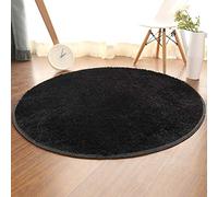 Shengwan Tapis Rond Soft Moquette à Poil Court Lavable Antidérapant Carpet pour Salon Chambre Noir Diamètre 110cm