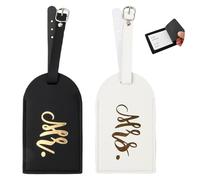 Shengxi 2 Pièces Étiquettes de Bagage Mr and Mrs Couples Étiquette de Bagage en Cuir PU pour Couples Amoureux Étiquettes de Bagages Étanches pour Honeymoon Voyage (Blanc + Noir)