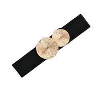 Shengxi Ceinture Elastique Double Boucle Ronde pour Femme - Tendance, Vintage, Extensible, Large pour Manteaux, Robe, Jeans (Noir)