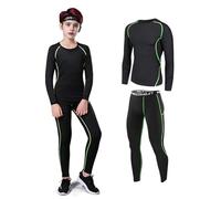 Shengxi Ensemble de sous-vêtement Thermique pour Enfant Fonctionnel De sous-vêtement Thermiques Respirant Sport Thermiques Ensemble Unisexe pour Ski et Football (Vert, 24/115-125 cm)