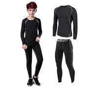 Shengxi Ensemble de sous-vêtement Thermique pour Enfant Fonctionnel De sous-vêtement Thermiques Respirant Sport Thermiques Ensemble Unisexe pour Ski et Football (Gris, 24/115-125 cm)