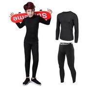 Shengxi Ensemble de sous-vêtement Thermique pour Enfant Fonctionnel De sous-vêtement Thermiques Respirant Sport Thermiques Ensemble Unisexe pour Ski et Football (Noir, 30/145~155 cm)