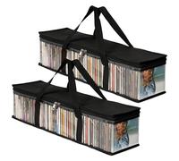 Shengxi Lot de 2 Pochettes de Rangement pour DVD Sac de Rangement Portable pour CD Étui DVD de Grande Capacité Sac de Transport Transparent avec Poignées pour CD Albums Jeux Vidéo Livres