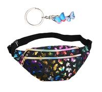 Shengxi Sac Banane Fille avec DéCoration Papillon Sac de Taille Réglable avec Pendentif Papillon Porte-clés pour Enfants Sacoche Banane Ville Imperméable Cuir PU pour Voyage (Noir)