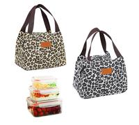 SHENGYIG 2 Pièces Sac Repas, Carré Sac Dejeuner, 5,28 Litres Grande Capacité Sac Pique Nique, Portable et Pliable, Fermeture à Glissière Impermé Léopard