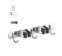 SHENGYIG Accroche Balai Mural, Porte Balais Mural avec 2 Supports et 3 Crochets, Support Balais Mural sans Percage, Attache Balai Mural avec Vis, Range Balai Mural, Porte Outils de Jardin Mural, Argen