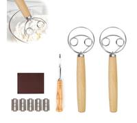 SHENGYIG Fouet Danois, 2 Pièces Fouet Cuisine Professionnel, 24 cm Mini Fouet, Double Cercle Acier Inoxydable, avec Couteau à Pain et Lame pour Cuisson Pain, Gâteaux, Biscuits