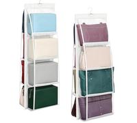 SHENGYIG Lot de 2 Rangements Suspendus pour Sac à Main, 8 Grilles Blanc | Organisateur Pliable pour Armoire, Idéal pour Chambre et Salon