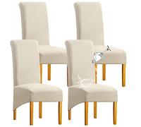 SHENGYIJING 1/2/4/6 PCS Diamond Lattice Stretch Imperméable XL Housses de Chaise pour Salle à Manger, Spandex Haut Dossier Grande Chaise de Salle à Manger Housses(Beige,4 pièce)