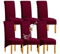SHENGYIJING 1/2/4/6 PCS Diamond Lattice Stretch Imperméable XL Housses de Chaise pour Salle à Manger, Spandex Haut Dossier Grande Chaise de Salle à Manger Housses(Vin Rouge,6 pièce)