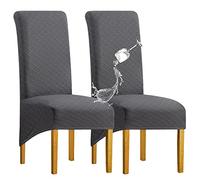 SHENGYIJING 1/2/4/6 PCS Diamond Lattice Stretch Imperméable XL Housses de Chaise pour Salle à Manger, Spandex Haut Dossier Grande Chaise de Salle à Manger Housses(Gris Foncé,2 pièce)