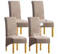 SHENGYIJING 1/2/4/6 PCS Diamond Lattice Stretch Imperméable XL Housses de Chaise pour Salle à Manger, Spandex Haut Dossier Grande Chaise de Salle à Manger Housses(Kaki,4 pièce)