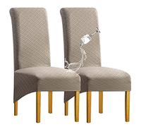 SHENGYIJING 1/2/4/6 PCS Diamond Lattice Stretch Imperméable XL Housses de Chaise pour Salle à Manger, Spandex Haut Dossier Grande Chaise de Salle à Manger Housses(Kaki,2 pièce)