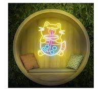 SHENHUO lampe au néon Enseigne au néon Bubble Tea Cat avec luminosité réglable 38 cm x 48