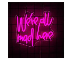 SHENHUO lampe au néon Lampe néon LED dimmable « Ici, on est tous fous » (34cmx31cm) pour chambre, dortoir, mariage ou fête
