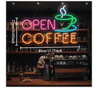 SHENHUO Lampe Néon Enseigne au néon de café ouverte avec décoration murale en forme tasse 3D pour stimuler l'ambiance du