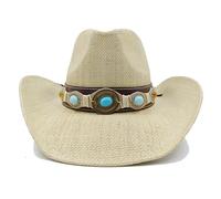 SHENJMAI Chapeau de Cowboy Chapeau de Cowboy for Hommes, Paille en Papier épais d'été, Chapeaux de Jazz Occidental, Voyage en Plein air, Chapeau de Soleil de Plage(Type14)