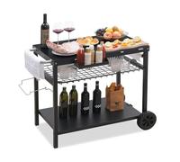 SHENJMAI Desserte Plancha Extérieure Table de Barbecue Pliable avec Double étagère, Support de Barbecue spacieux et Mobile