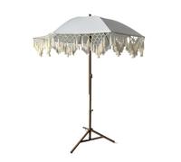 SHENJMAI Parapluie d'extérieur Boho avec pompons en macramé | Parasol à franges for jardin, plage et terrasse