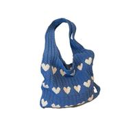 SHENJMAI Sac Tissé Pour Femmes Sac à main crocheté à motif cœur et blocs de couleurs, grande capacité, sac à bandoulière et sac de plage(Blue)