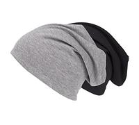 shenky - Bonnet d'été/de Printemps en Jersey - Fin et Long - Homme, Femme, Enfant - Taille Unique - Lot de 2 - Noir et Gris