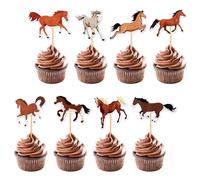 SHENLIU Lot de 16 décorations de gâteau d'anniversaire avec motif animalier - Décoration de gâteau d'anniversaire pour fêtes de course de chevaux, sports d'équitation, fête prénatale