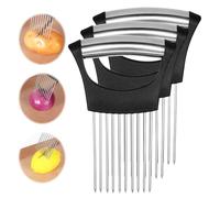 SHENLIU Porte-tailleur d'oignon en acier inoxydable - Harpe de pommes de terre - Outil d'aide à la coupe - Coupe-oignon - Pour couper les tomates, la viande, le citron (noir)