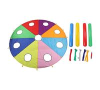 Shenprymic Set de Jeu de Parachute pour Enfants en Plein air : Parachute en Forme d’ombrelle Ronde à 9 Ouvertures, avec 4 tiges gonflables et 40 Bandes, idéal pour Les Jeux de Groupe,