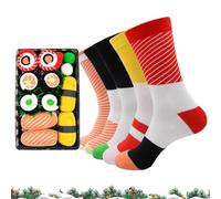Shenrongtong Coffret De Chaussettes Sushi, 5 Paires De Chaussette Fantaisie, Chaussettes Maki Thon, Saumon Et, Chaussette Montantes En Coton À Motifs Alimentaires, Idéales Pour Petits Cadeaux De Noël