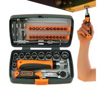 Shenrongtong Jeu de Tournevis à Cliquet - Coffret 38 en 1 de Douilles Magnétiques | Adaptateur Aimanté Anti-Dérapant 22 10 Douilles Barre Extension à Usage Polyvalent