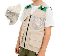 Shenrongtong Kit D'explorateur Pour, Gilet Et Chapeau D'explorateur, Gilet Cargo Safari Pour, Parfait Pour Le Camping, La Randonnée, La Pêche, Les Parcs Et Les Aventures En Pleine Nature
