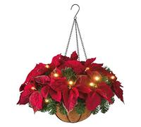 shenruifa Panier Suspendu de Noël pré-éclairé avec Lumières LED, Pommes de Pin Artificielles Floquées, Décorations Mixtes, Guirlande de Noël pour Décoration Extérieure de Cour