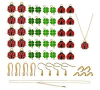 SHENSAIGO Lot de 40 pendentifs en forme de trèfle à quatre feuilles - En métal - Coccinelle porte-bonheur - Avec accessoires - Émail - Décoration pour bricolage, bijoux, ornements, four size, Métal