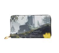 SHEnshg Long portefeuille pour femme en cuir avec imprimé château abandonné | Cuir microfibre, 12 emplacements pour cartes, poche zippée intégrée, idéal pour les voyages et un usage quotidien