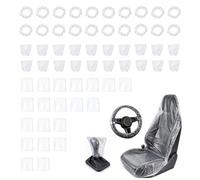 Shensuii Lot de 60 Housses de siège de Voiture jetables | Protege siege voiture, Ensemble plastique trois éléments pour couvrir siège, volant et levier pendant entretien ou transport